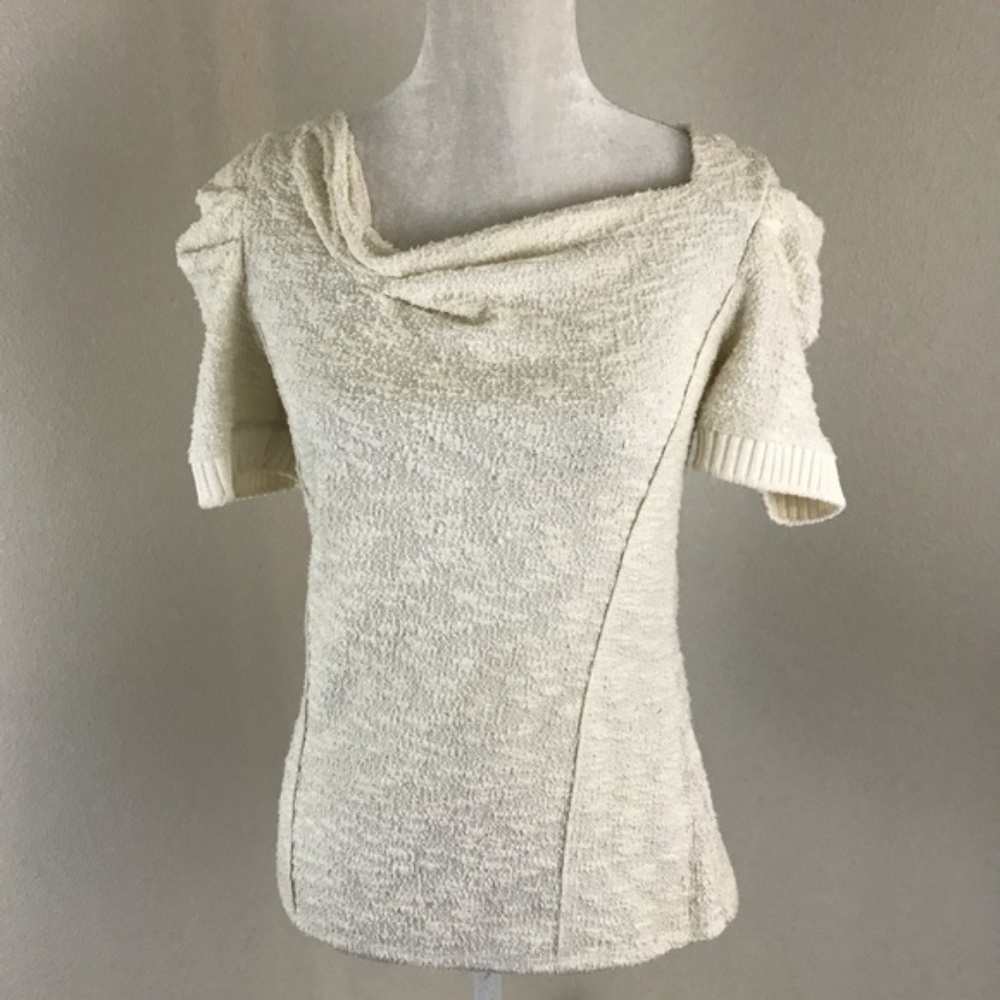 🛑SOLD🛑Anthro Asymmetrical Cream Fuzzy Blouse - Picture 1 of 5